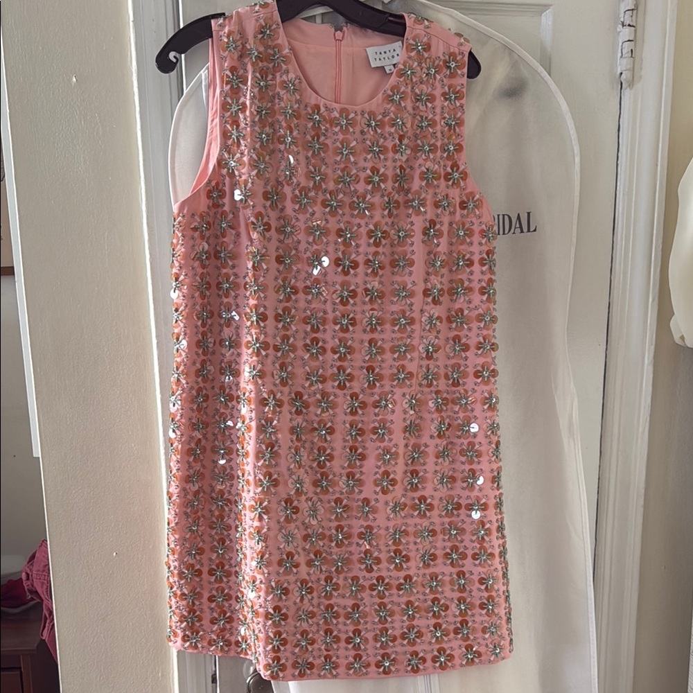 Tanya Taylor Abigail Pink Embellished Mini Dress